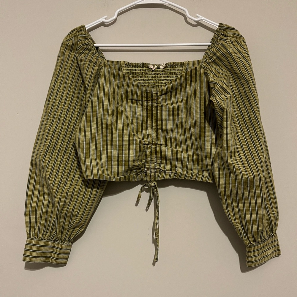 Levi's Devin Green Plaid Cropped Blouse Size M
